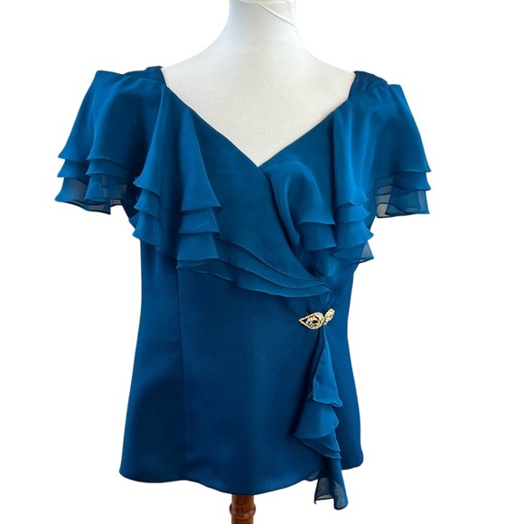 Alex Evenings Blue Ruffle Embellished Blouse Top Approx. Size 16 MOB - Picture 1 of 11